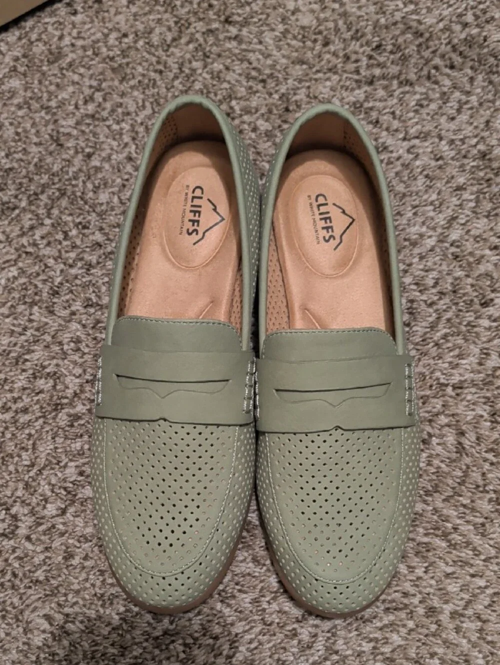 Cliffs by WHITE MOUNTAIN Light Green Perforated Penny Loafers